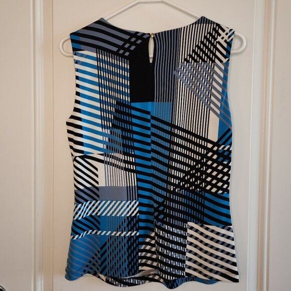 Calvin Klein Sleeveless Pleat Neck Top Cami Tank Medium Blue Black multi - Picture 2 of 6